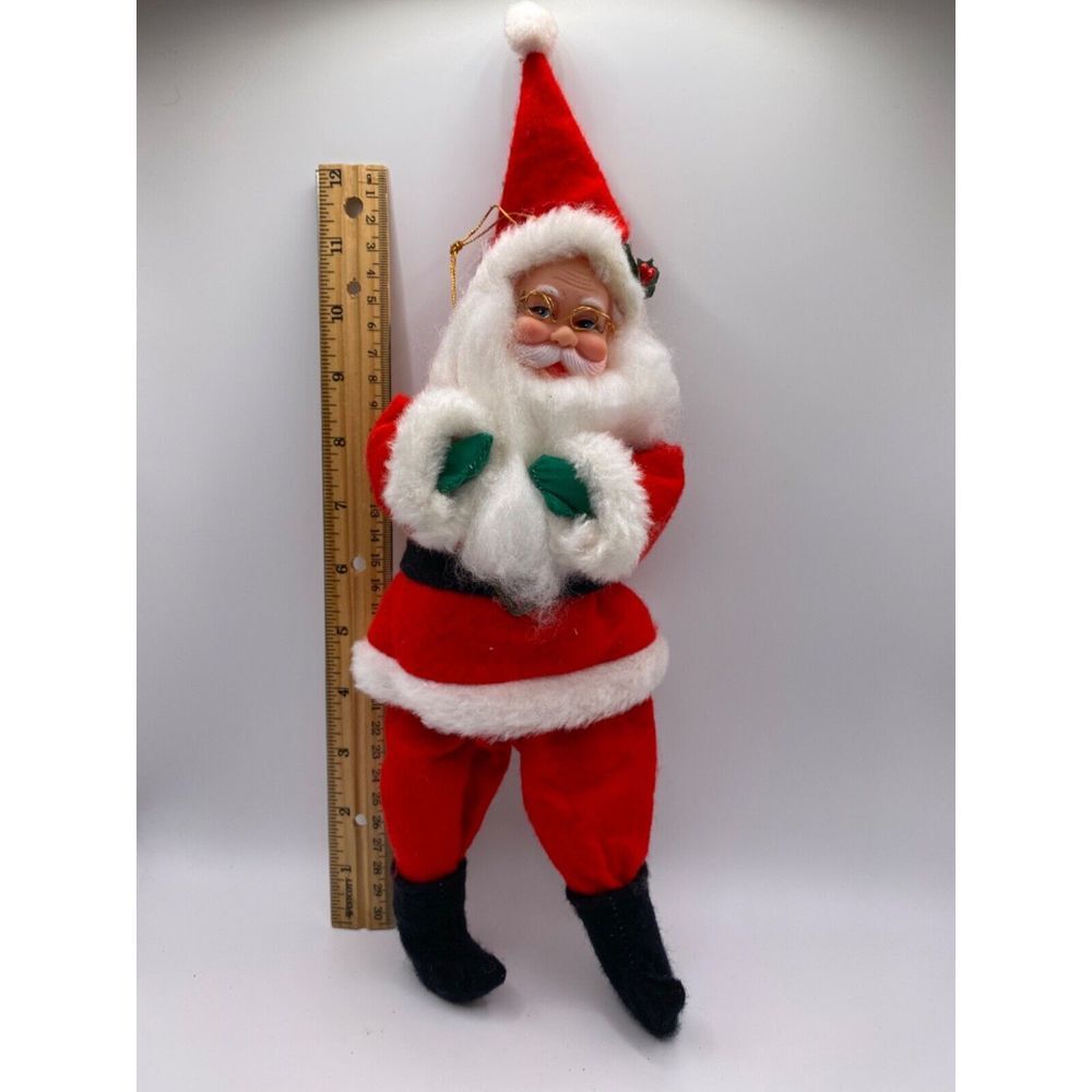 Vintage Felt Christmas Santa 12'' hanging ornament standing or sitting poseable